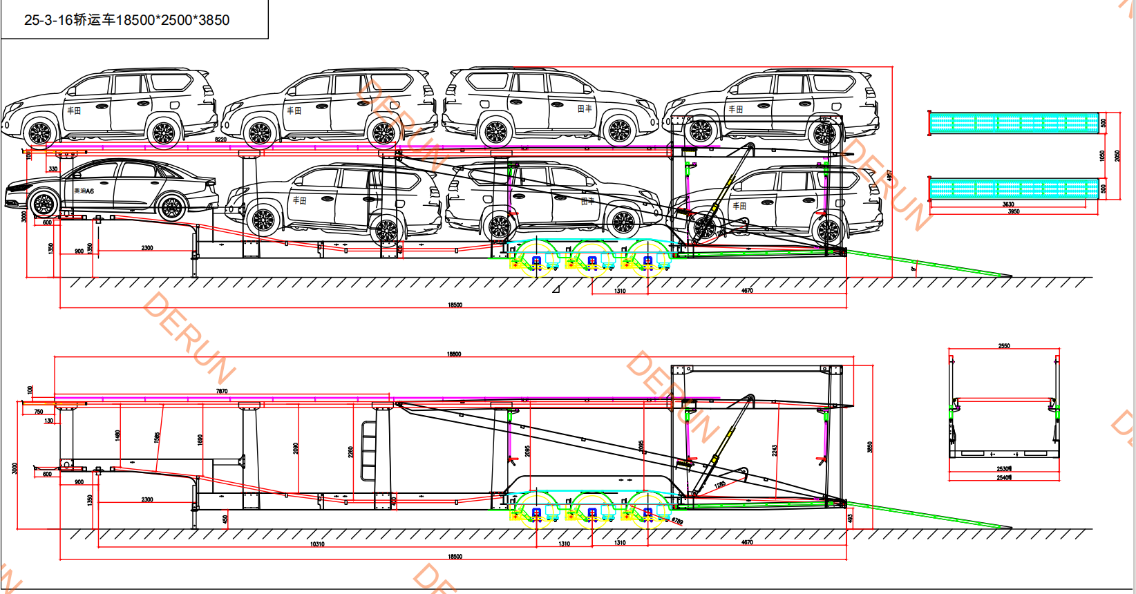 Tegning af bilbærer semi trailer