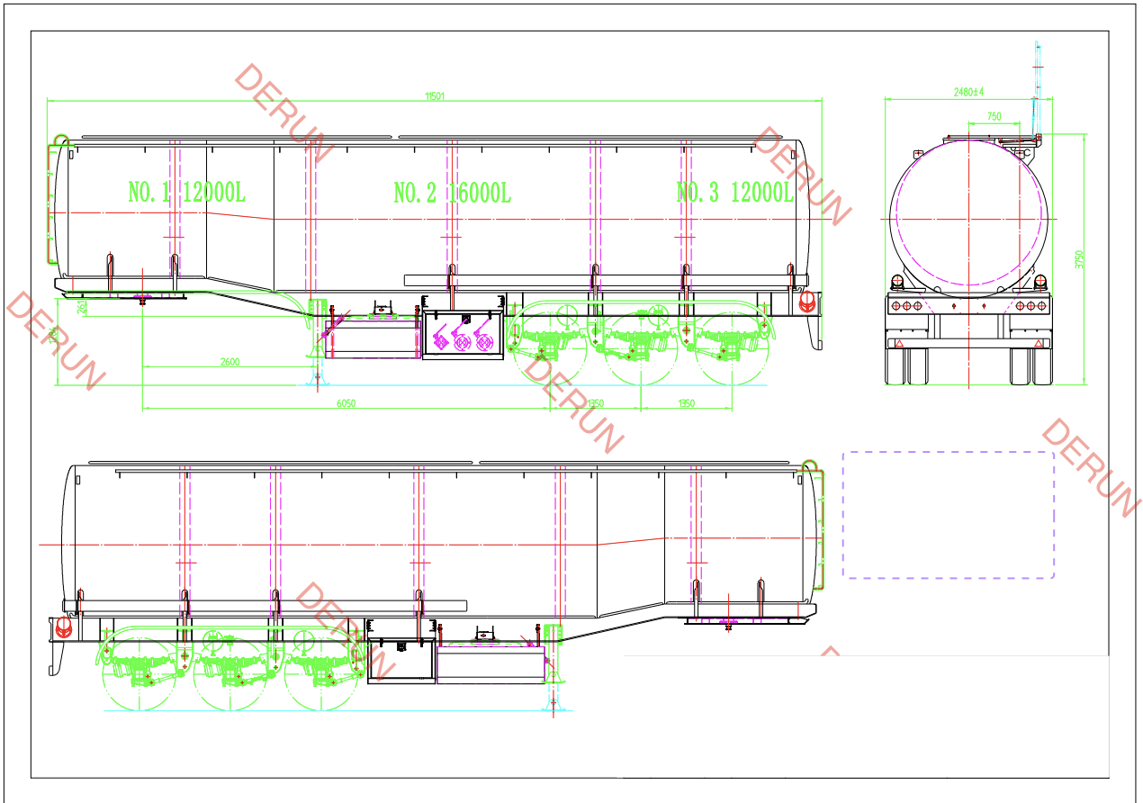 Tegning af 3 Axle Oil Tank semi trailer