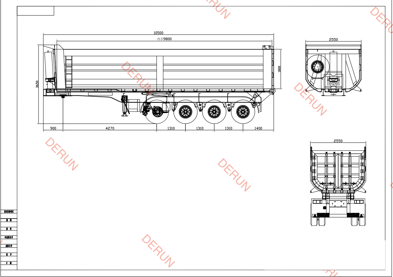 Tegning af 4 Axle U Type bagdump semi trailer