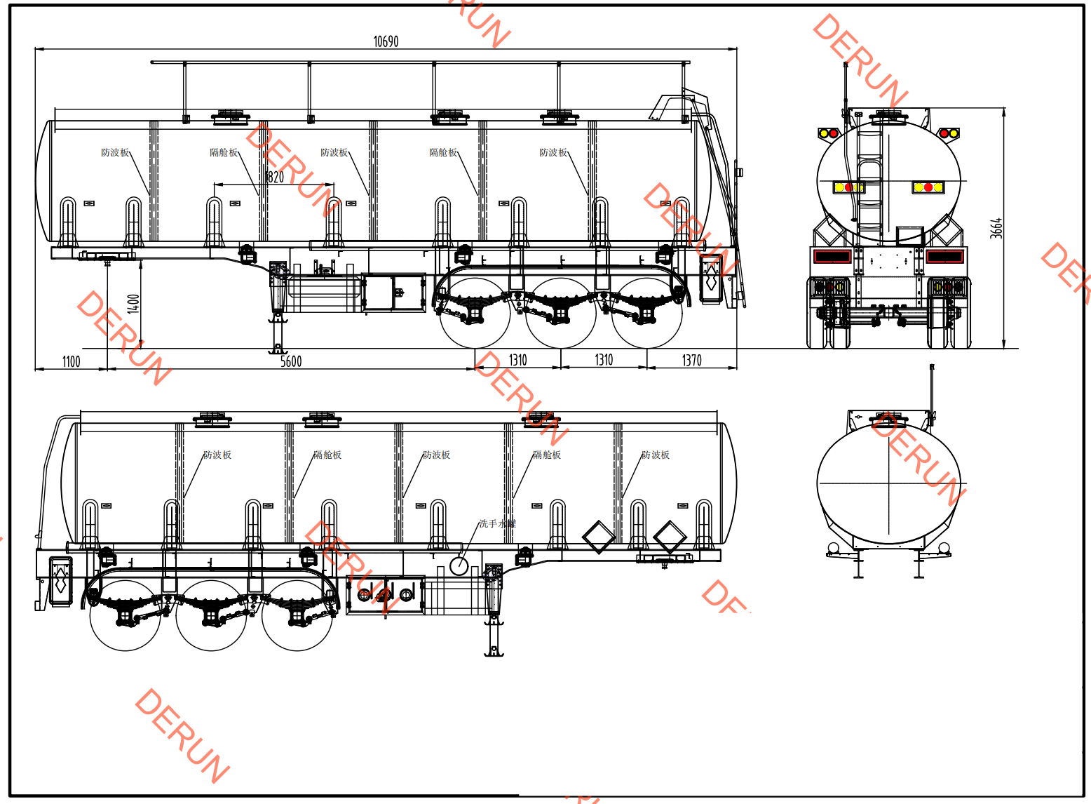 Tegning af 30 cbm olietank semi trailer