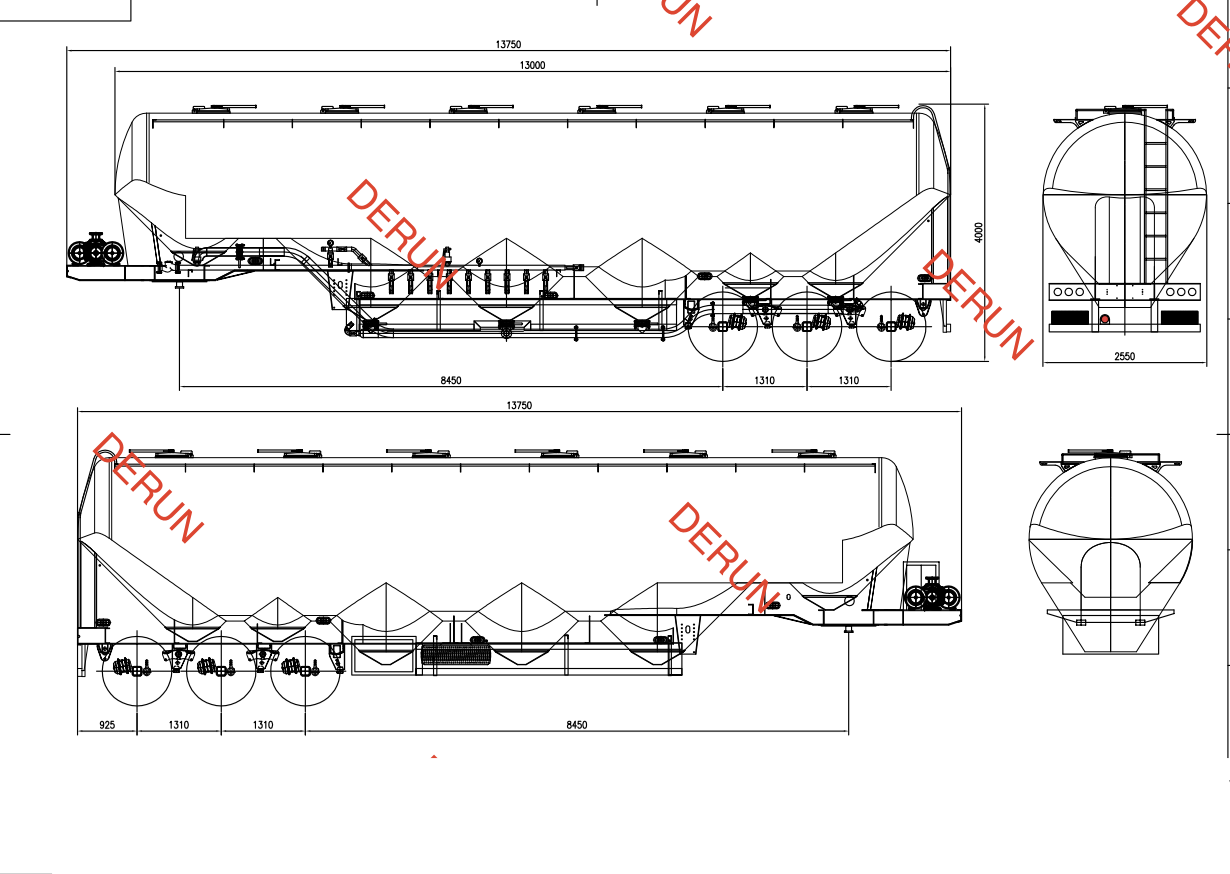 Tegning af 56 CBM Cement Tank semi trailer